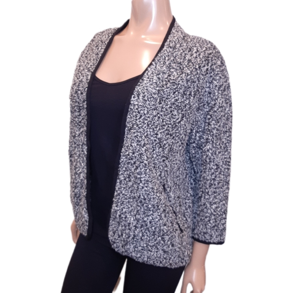 Forever 21 Boucle Knit Blazer Jacket Open Front Cropped Sleeve Womens Small